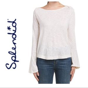 SPLENDID WHITE SLUB KNIT LONG BELL SLEEVE TOP SIZE SMALL